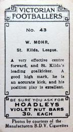 1933 Hoadley's Victorian Footballers #43 Bill Mohr Back